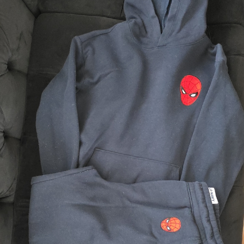Kids Black Spider Hoodie and Pants Set